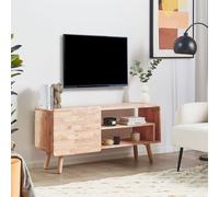 Beliani Rubberwood 1-Door Tv Stand Light Brown Retro Scandi - W130 X D36 X H59Cm