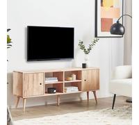 Beliani Rubberwood Tv Stand 2-Door 4-Shelf Light Brown Lacquer 145 X 30 X 59 Cm