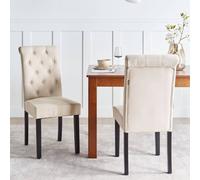 Wyld and Coco Sand Beige Fabric Dining Chairs Set of 2 - Black Pinewood Legs Wyld and Coco Beige