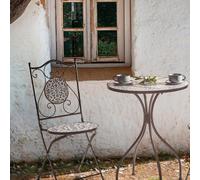 Wyld and Coco Set 2 Black Metal Folding Garden Chairs Blue and White Floral Wyld and Coco Black