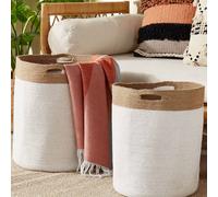 Wyld and Coco Set 2 Cotton and Jute Storage Baskets White and Light Beige Woven Wyld and Coco White