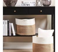 Wyld and Coco Set 2 Cotton Braided Storage Baskets Beige and White Laundry Hamper Wyld and Coco Beige