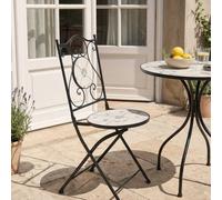Wyld and Coco Set 2 Folding Garden Chairs Black Iron Round Mosaic Ceramic Flower Wyld and Coco Black