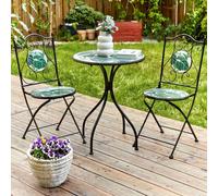 Wyld and Coco Set of 2 Black Folding Metal Garden Chairs Green Ceramic Mosaic Tiles Wyld and Coco Black