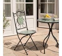 Wyld and Coco Set of 2 Black Wrought Iron Folding Bistro Chairs Mosaic Ceramic Tiles Wyld and Coco Black