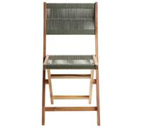 Wyld And Coco Set Of 2 Green Acacia Wood Rope Folding Garden Chairs, Foldable Dining Chairs For Patio And Deck