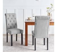 Wyld and Coco Set of 2 Grey Fabric Dining Chairs Diamond Stitching and Pinewood Legs Wyld and Coco Grey