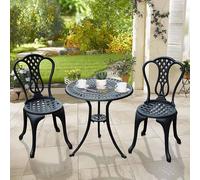 Wyld and Coco Shabby Chic 3-Piece Aluminium Bistro Set for Garden or Patio in Black | Size: 1 Pack Wyld and Coco Black 1 Pack