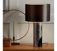 Wyld and Coco Table Lamp - Silver Porcelain Pillar Base Faux Silk Drum Shade in Black Wyld and Coco Black