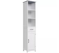 Wyld and Coco Tall Bathroom Storage Cabinet with 3 Tier Shelf in White Wyld and Coco White