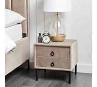 Wyld and Coco Taupe Velvet Bedside Table - 2 Drawers Black Metal Legs in Beige Wyld and Coco Beige
