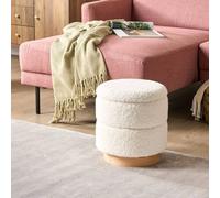 Wyld and Coco Teddy Boucle Pouffe White With Hidden Storage Wyld and Coco White