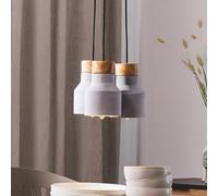 Wyld and Coco Three-Light Pendant Cluster Grey Concrete with Pine Wood Accent Wyld and Coco Grey