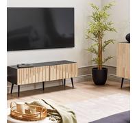 Wyld and Coco TV Stand - Black MDF Frame Rubberwood Doors Iron Legs in Brown Wyld and Coco Brown