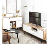 Beliani Tv Stand Engineered Wood Light Brown And White - Fits Up To 75-Inch Tvs, W163 X D40 X H50Cm