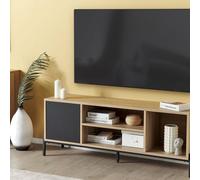 Wyld and Coco TV Stand Light Wood and Charcoal Grey MDF 1 Cabinet 3 Shelves in Brown Wyld and Coco Brown