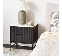Wyld and Coco Two-Drawer Bedside Table - Black Marble-Effect Top MDF Body Iron Frame Wyld and Coco Black