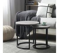 Wyld and Coco Two-Piece Nesting Tables Dark Concrete Effect in Grey Wyld and Coco Grey