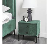Wyld and Coco Velvet Nightstand Dark Green 2-Drawer with Black Legs Wyld and Coco Green