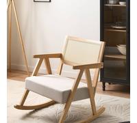 Wyld and Coco Vienna Rocking Armchair Light Brown Fabric Rubberwood Frame in Beige Wyld and Coco Beige