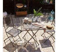 Wyld and Coco Vintage Black Iron Foldable Bistro Set 2 Chairs and Table L70 x D70cm Wyld and Coco Black