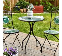 Beliani Vintage Green Mosaic Bistro Set - Black Iron Frame, Square 60 X 75 Cm Table With Folding Chairs