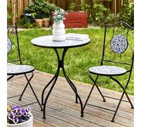 Beliani Garden Elegance Outdoor Bistro Set - Black Metal Frame, Blue Mosaic Ceramic Tabletop, Vintage Style, 3-Piece