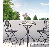 Wyld and Coco Vintage Outdoor Bistro Table Black Iron Ceramic Mosaic Top One Wyld and Coco Black