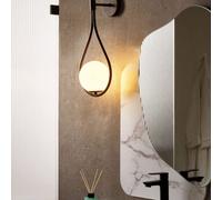 Wyld and Coco Wall Lamp Black Powder Coat Iron Base Tear Form Glass Shade Wyld and Coco Black