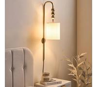 Wyld and Coco Wall Lamp Brass Plated Iron Light Fabric Drum Shade Mid Century in Bronze Wyld and Coco Bronze