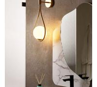 Wyld and Coco Wall Lamp Gold Powder Coat Iron Base Tear Shaped Glass Shade Wyld and Coco Gold