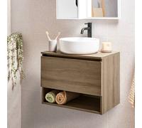 Wyld and Coco Wall Mounted Bath Light Brown Pre Cut Basin Holes W60 x D39cm Wyld and Coco Brown
