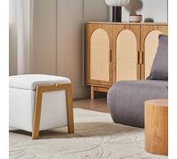 Wyld and Coco White Boucle Pouffe With Hidden Storage and Iron Legs Wyld and Coco White