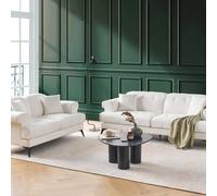 Wyld and Coco White Boucle Sofa Set 2 Seater and 3 Seater Adjustable Headrests Wyld and Coco White