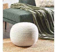 Wyld and Coco White Handwoven Wool Pouf 50cm Round - Boho Ottoman Wyld and Coco White