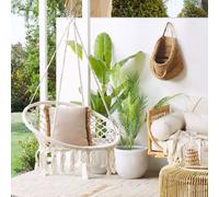 Wyld and Coco White Macrame Hanging Chair - Plaited Cotton Seat Indoor Swing Wyld and Coco White