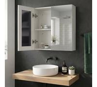 Wyld and Coco White Plywood Mirror 80 x 70 cm Wall Hung Two Door Shelves Wyld and Coco White 80 x 70 cm