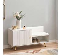 Wyld and Coco White Shoe Storage Bench 2 Compartments Ribbed Door Gold Tone Wyld and Coco White