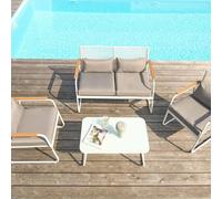 Wyld and Coco White Steel 4-Seater Garden Lounge Set with Grey Cushions and Table Wyld and Coco White