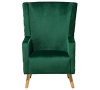 Wyld And Coco Wingback Chair Deep Green Velvet High Back With Slanted Rubberwood Legs