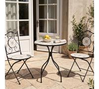 Wyld and Coco Wrought Iron Bistro Set Black Mosaic Tile Table 2 Folding Chairs Wyld and Coco Black