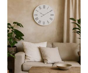 Wyld Haus 490mm White Metal Wall Clock With Grey Roman Numerals, Gloss Finish