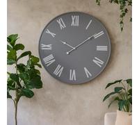 Wyld Haus 49Cm Grey Wall Clock With White Roman Numerals And Minimal Metal Frame