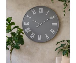 Wyld Haus 49Cm Grey Wall Clock With White Roman Numerals And Minimal Metal Frame
