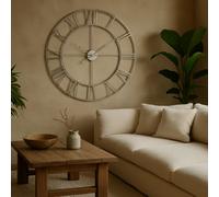 Wyld Haus 800mm Industrial Silver Open-Frame Wall Clock With Oversized Roman Numerals