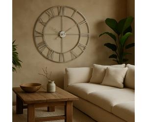 Wyld Haus 800mm Industrial Silver Open-Frame Wall Clock With Oversized Roman Numerals