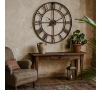 Wyld Haus 800mm Industrial Wall Clock Black Metal Open Frame White Roman Numerals