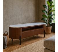 Wyld Haus Alabama Marble Top Tv Unit, Ribbed Mango Wood Base, Slim Black Legs