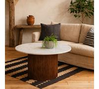 Wyld Haus Alabama Ribbed Mango Wood Coffee Table With Marble Top, 800mm Round