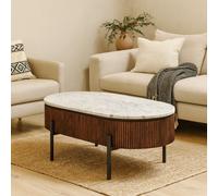 Wyld Haus Alabama Ribbed Mango Wood Rectangular Coffee Table With Marble Top And Metal Legs